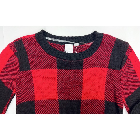 OhMG! Red Black Buffalo Check Plaid Knit Pullover Long Sleeve Sweater - Picture 11 of 15